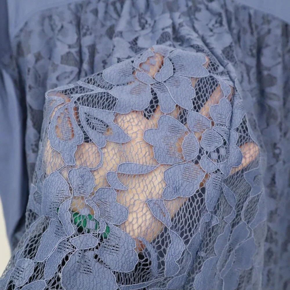 Umgee Lace Shirt Womens S Blue‎ Twee Feminine Boho Grannycore Slouchy Romantic